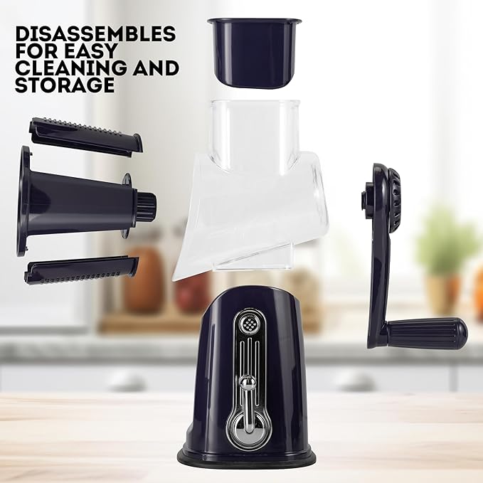 5-in-1 Rotary Cheese Grater with Handle – Stainless Steel Blades, Vegetable Slicer & Shredder, Nut Grinder, Carrot & Cabbage Grater, Easy-to-Clean Kitchen Tool (Purple)