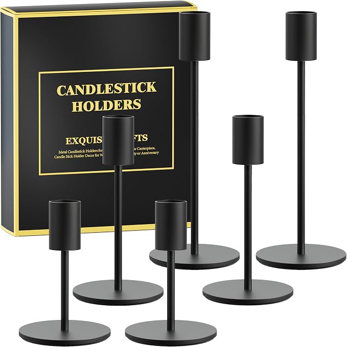 FSyueyun Black Candle Holder Taper Candle Holders, Set of 6 Candle Stick Holders Decor for Mantel Table Centerpiece, Used for Wedding, Dinning, Housewarming Gift