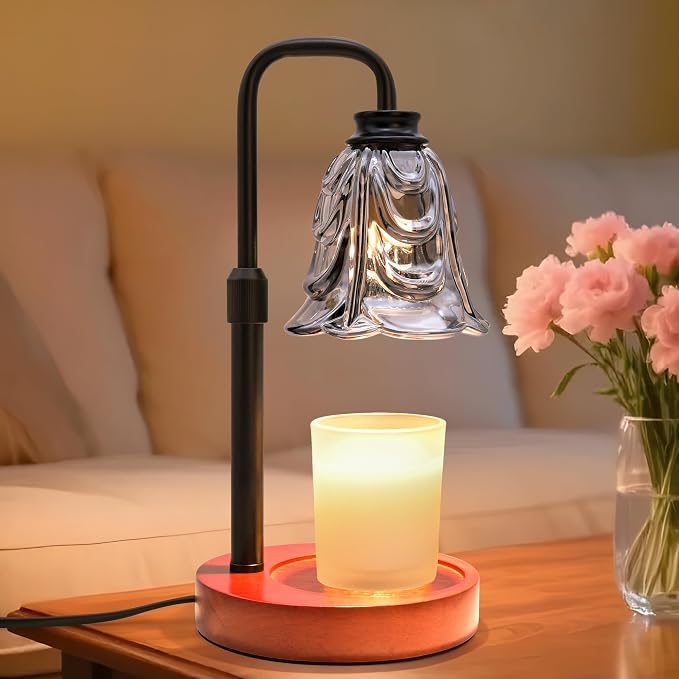 XJZJY Candle Warmer Lamp with Timer Dimmer, Adjustable Height Black Tulip Candle Wax Warmer, Christmas Birthday Gift for Mom Women, House Warming Gifts for New Home Bedroom Decor,Flower Black