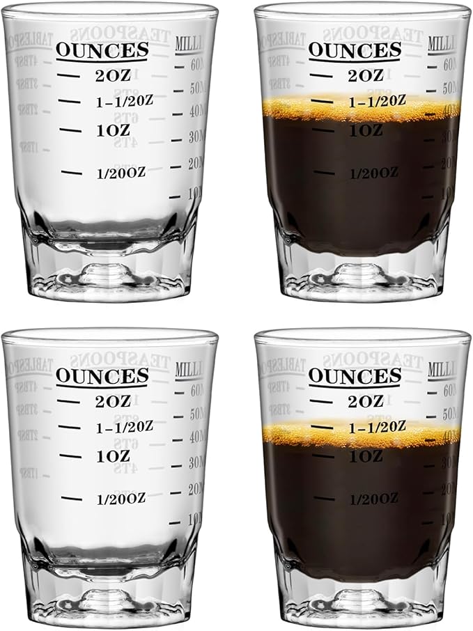 4Pcs 2 OZ 4 Features Shot Glasses Measuring cup Liquid Heavy Glass Wine Glass Espresso Shot -Incremental Measurement Heavy 60ML (4)