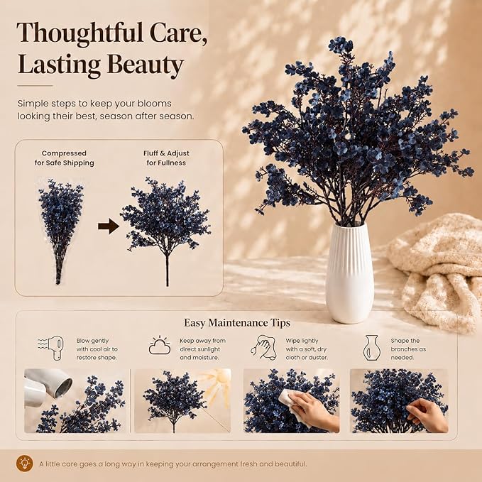 Mandy's Dusty Blue Artificial Baby’s Breath Flowers 6 Bundles Silk Gypsophila, 18.5 Inch European Style Modern Home Decor Centerpiece, Neutral Wedding Flower Arrangements