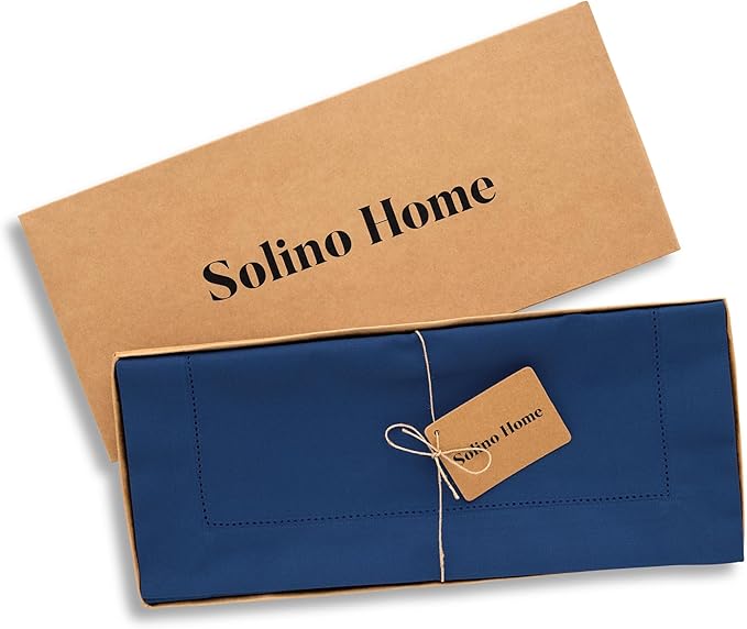 Solino Home Cotton Linen Table Runner 36 Inches - Lapis Blue Hemstitch Table Runner 14 x 36 Inch Ideal for Dresser and Coffee Tables