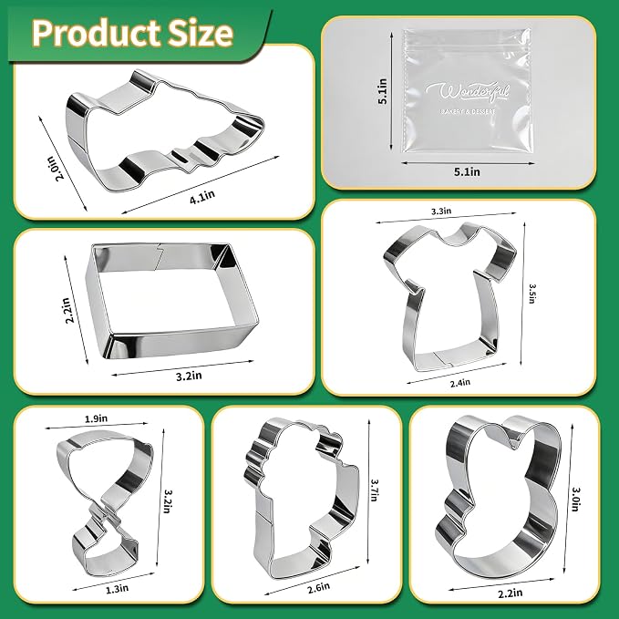 KickFry Sports Cookie Cutters Set - 6Pcs Stainless Steel Football Soccer Biscuit Cutters for Home Bakers & Soccer Fans, World Cup Finals, Game Day, Soccer Party, Fondant Sugar Cookies