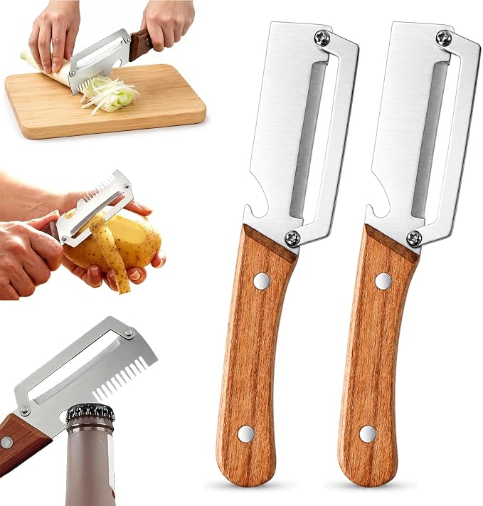 2-PACK Multifunctional Kitchen Vegetable Peeler – Stainless Steel Blade, Ergonomic Handle & Ideal for Fruits and Vegetables 3 In 1 Multi-Function Thickened Fruit Peeler Knife, Peel Julienne (2*Sliced)