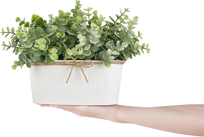 Dahey Fake Eucalyptus Plants Indoor for Farmhouse Home Decor Artificial Faux Plants in Rustic Rectangular Pots Table Centerpiece for Bathroom Office Living Room Shelf Laundry Decor, 7" L x 4" H