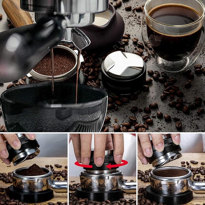 51mm Espresso Tamper and Distributor, MATOW Dual Head Coffee Leveler Compatible with Delonghi 51mm Portafilter, Adjustable Depth-Professional Espresso Hand Tampers