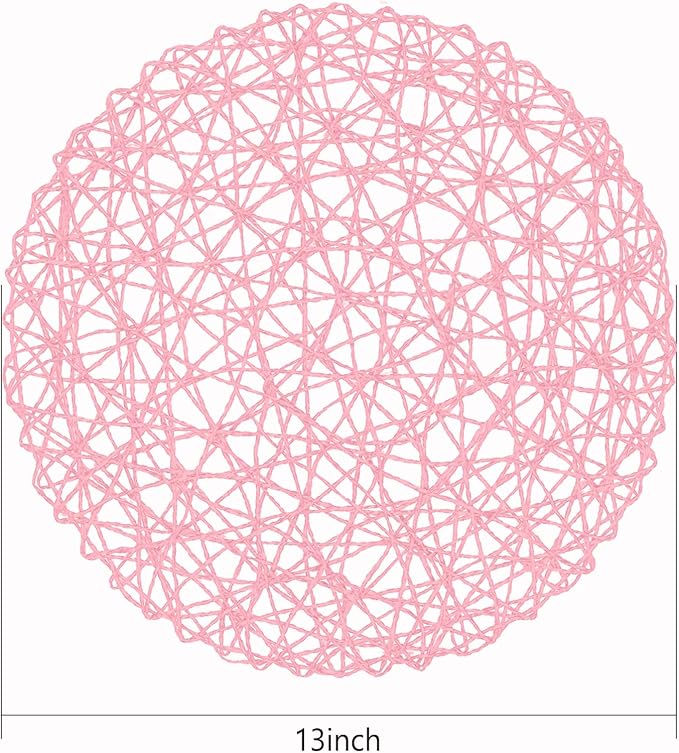 AHHFSMEI Paper Braided Round Placemats Set of 12 Natural Non-Slip Heat Resistant Table Mats for Dining Tables Woven Indoor Outdoor Place mats(Pink)