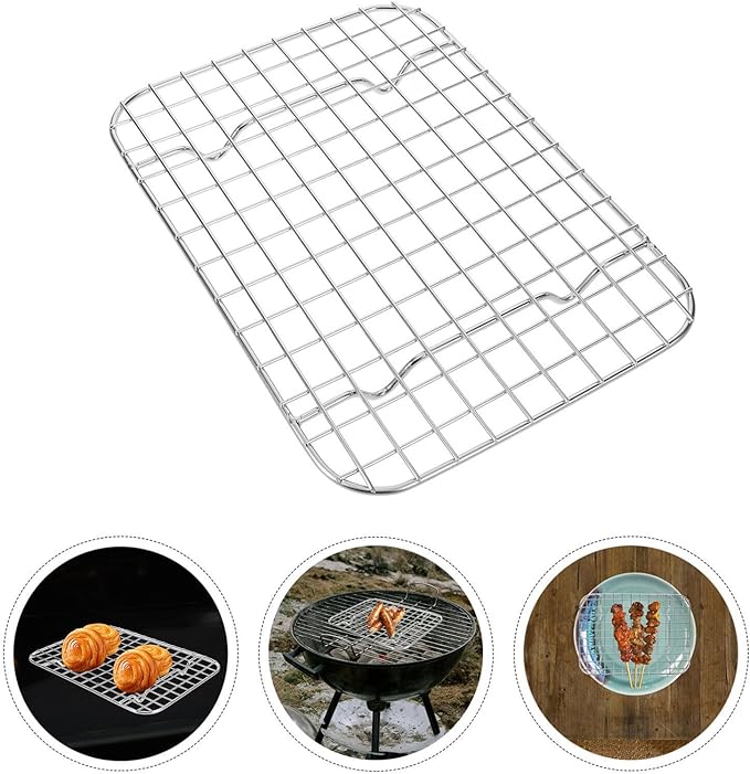 BESTOYARD Cooling Racks, Stainless Steel Grid Wire Rack for Baking Roasting Grilling Drying Metal Mesh Oven Rack for Chicken Bacon Cookies 22x16x1.5cm, 22.00X16.00X1.50CM, Silver