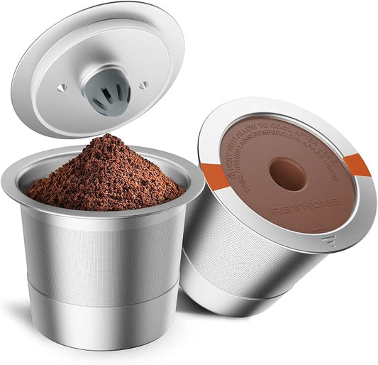 RETHONE Reusable K Cups Coffee Filter, Stainless Steel K Cup Reusable Coffee Pods Filters for Keurig 1.0 & 2.0 Coffee Makers BPA-Free Refillable Coffee Filters (2 Packs)