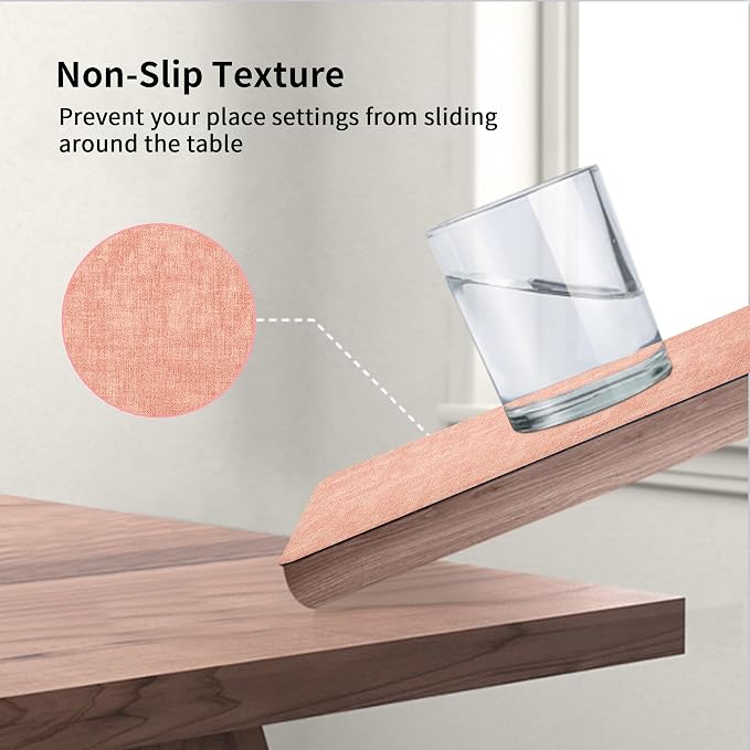 Maxpearl Faux Leather Placemats Set of 6 - Waterproof - Wipe Clean - Heat Resistant - Anti Slip Dining Table Place Mats, Suitable for Indoor & Outdoor Use, 17’’×12’’, Pink