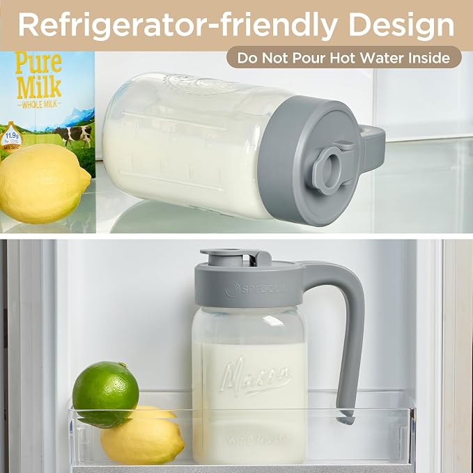 32 oz Glass Pitcher with Lid, 1 Quart Mason Jar Pitcher with Lid Airtight, Breast Milk Storage for Fridge, Ideal for Cold Brew Coffee, Iced Tea, Sun Tea, Juices