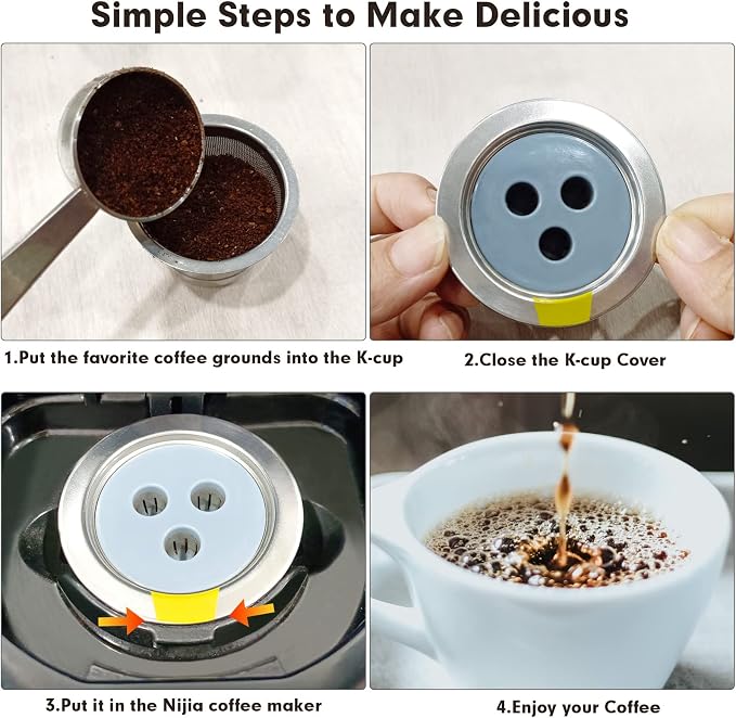 Stainless Steel Reusable K Cups Compatible for Ninja Coffee Maker,Upgrade 3 Pack K Cups Reusable Coffee Pods,Permanent Coffee Filters Fit for Ninja CFP201 CFP300 CFP400 (3Pack)