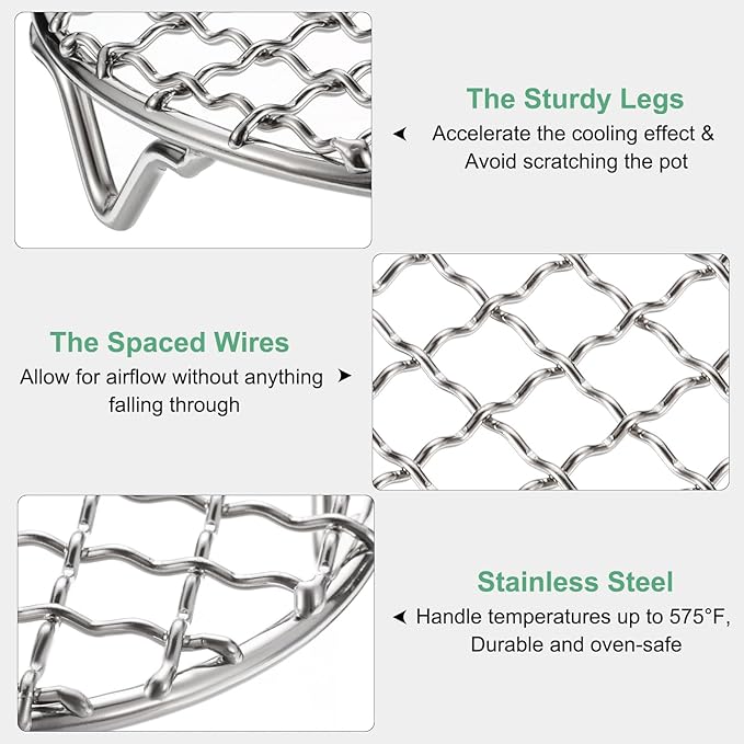 M METERXITY Cooling Rack, 12" Round Stainless Steel Baking Rack with 20mm Legs for BBQ/Cooking/Roasting/Grilling/Steaming/Drying, Wire Cooling Rack for Baking [Silver]