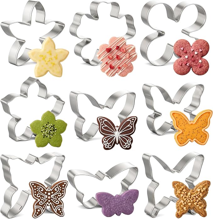9 Pcs Butterfly and Flower Cookie Cutter Set, Stainless Steel Cookie Cutters Baking Tool for Homemaking Cookie Biscuits Dough