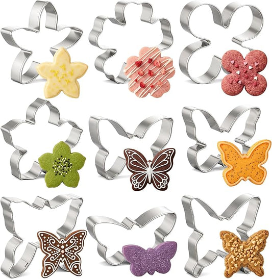 9 Pcs Butterfly and Flower Cookie Cutter Set, Stainless Steel Cookie Cutters Baking Tool for Homemaking Cookie Biscuits Dough
