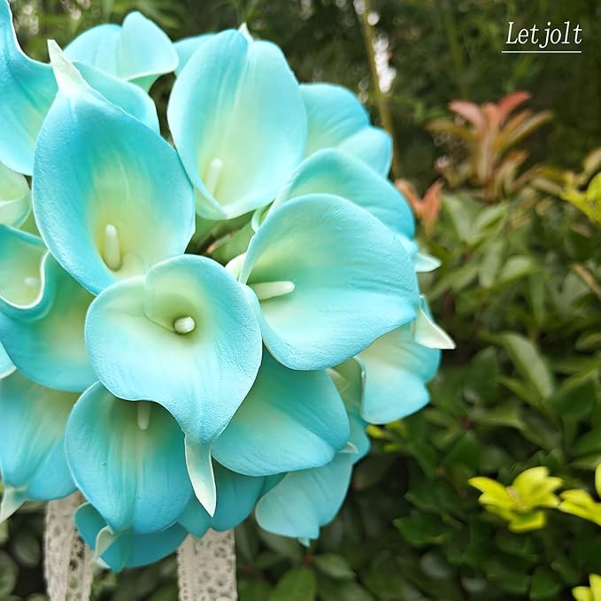 Letjolt Peacock Blue Calla Lily 20Pcs Artificial Flowers Bouquet for Wedding Bride Shower Blessing Gift Home Decoration Faux Calla Lilies Flower, 20 Pieces