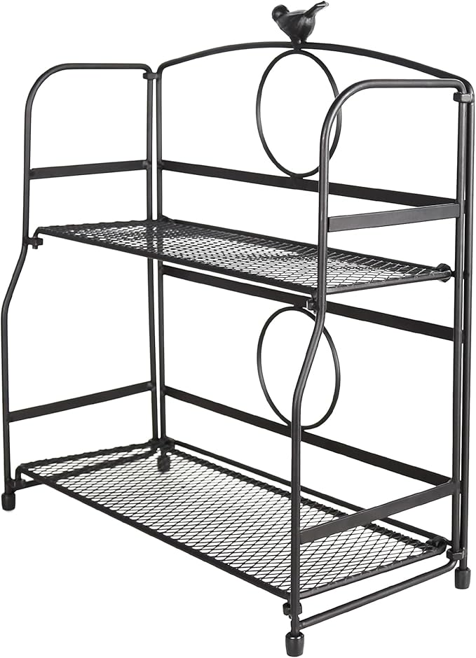 2 Tier Spice Rack Seasoning Bottle Holder Black Metal Non-Slip Foldable Kitchen Bathroom Countertop Standing Organizer for Home House Tabletop Desktop Items Storage Y0728(Bird)