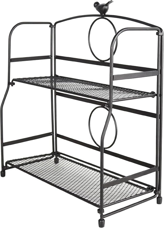 2 Tier Spice Rack Seasoning Bottle Holder Black Metal Non-Slip Foldable Kitchen Bathroom Countertop Standing Organizer for Home House Tabletop Desktop Items Storage Y0728(Bird)