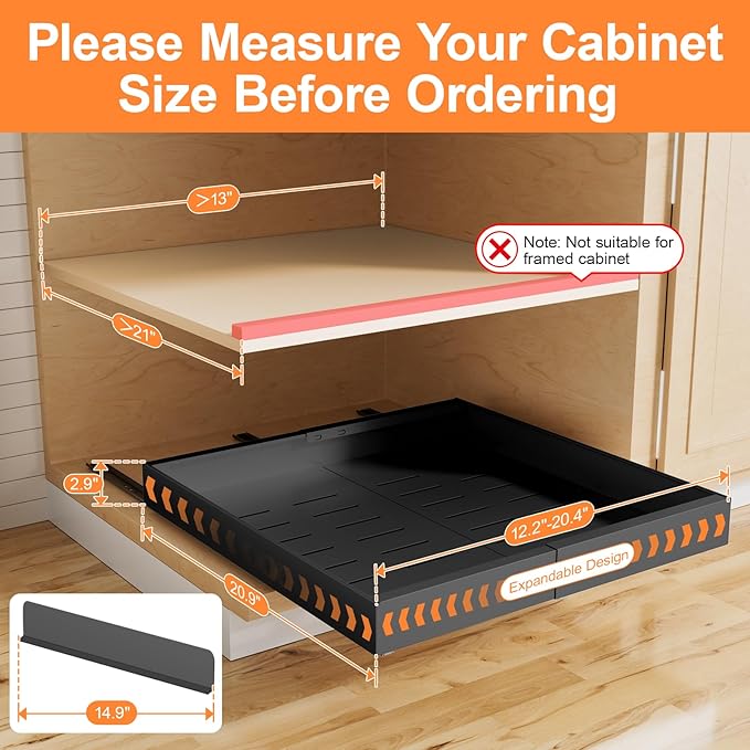 YJHome 2 Pack Pull Out Cabinet Organizer, No Drill Expandable Width 12"-20" & 21" Depth, Adhesive or Screw-In Installation, Magnetic Divider for Custom Storage, for Kitchen Pantry Bathroom Cabinet