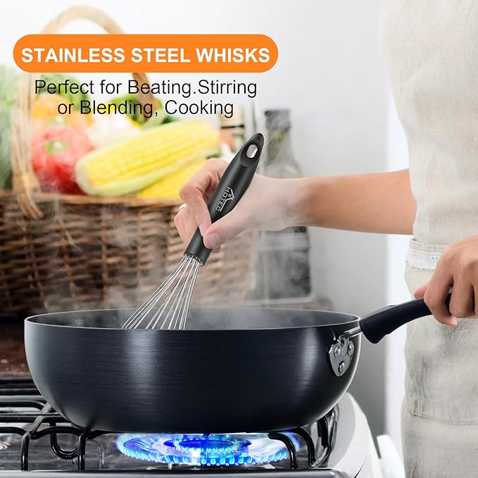HOTEC Stainless Steel Whisk Set of 4, Food Grade Balloon Whisk Egg Beater, Thicken Wire Mixing Whisk for Baking, Cooking, Whisking Cream, Sauce, Pancake Batter