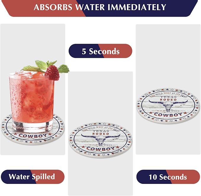 Texas Souvenirs Gifts for Men Women,Travel Souvenir Coaster Set of 6,Drink Absorbent Coasters with Holder, Coffee Table Decor Ceramic Stone Coaster for New Home, Apartment Kitchen Bar