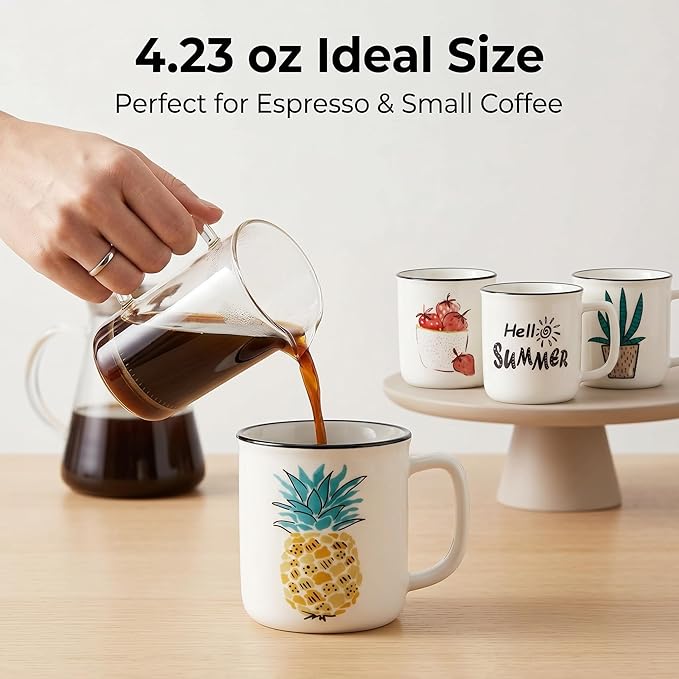 Topadorn 4 Pack 4oz Ceramic Espresso Cups Set, Small Coffee Mugs with Handle, Lead-Free Dishwasher & Microwave Safe Demitasse Cups for Coffee Lovers