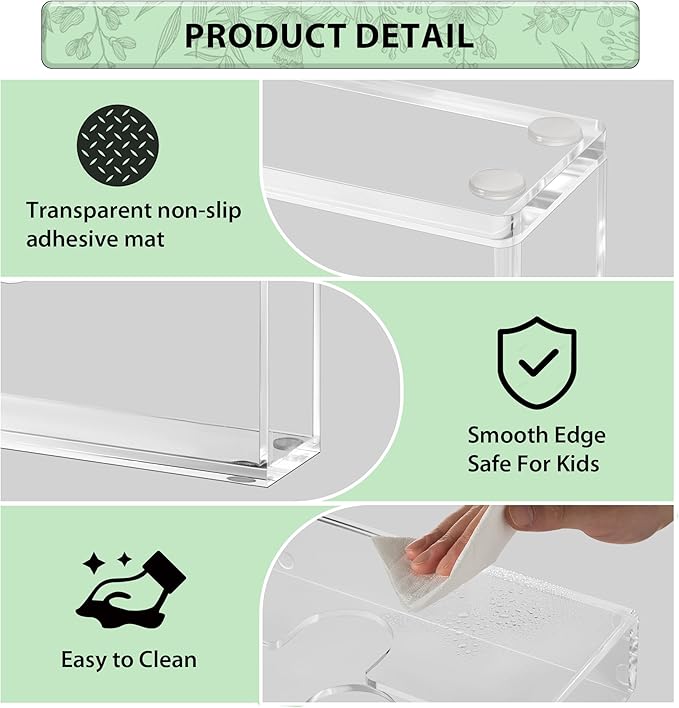 Clear Acrylic Napkin Holder for Table, Elegant Non-Slip Guest Towel Tray for Bathroom, Waterproof Vertical Tissue Dispenser for Kitchen Dining Bar Rounded Corners