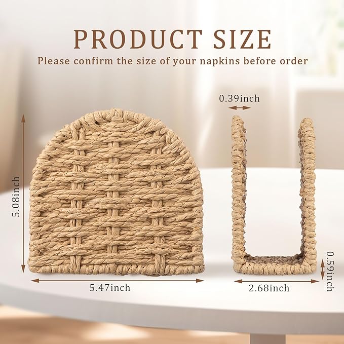 Threehoney Woven Rattan Wicker Upright Napkin Holders for Table Standing Paper Dispenser for Guest Restaurant Kitchen Bathroom Room Cocktail Decoration Indoor & Outdoor Party Use(Arched,Flaxen)