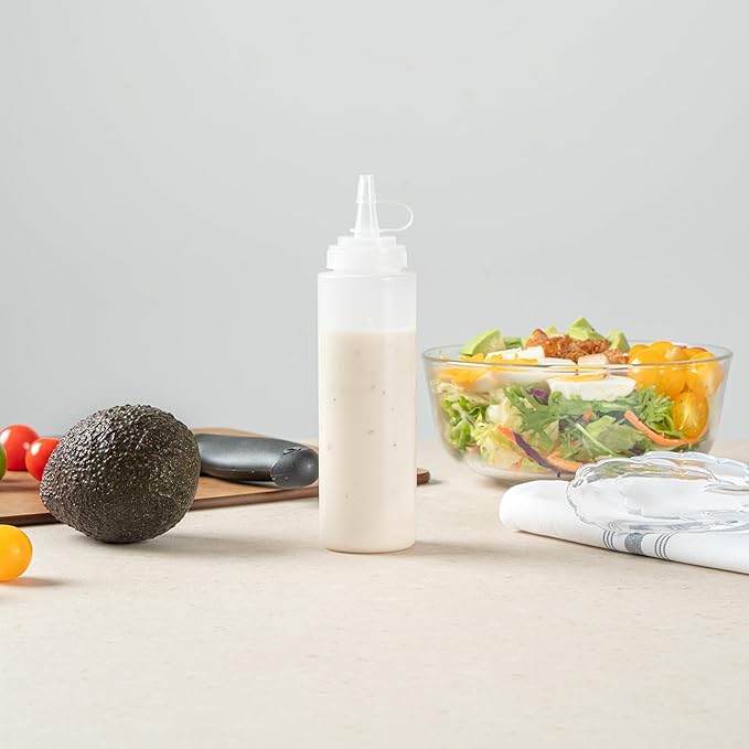 Restaurantware Plastic Squeeze Bottle 8 oz Wide Mouth Condiment Bottle With Cap Reusable Dishwashable Clear Sauce Dispenser For Syrups, Ketchup, Mustard, Oil, Dressing, Honey, Art And Craft
