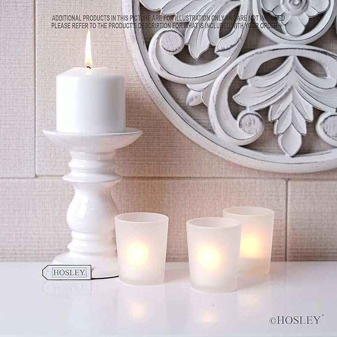 Hosley's Set of 12 Frosted White Glass Votive/Tea Light Holder. Ideal for Use with Tea Lights for Weddings, Parties, Aromatherapy, Votive Candle Gardens. Bulk Buy
