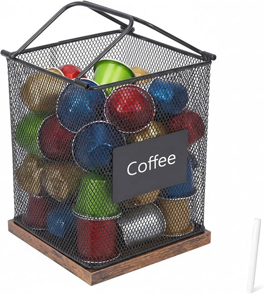 K Cup Holder Metal Coffee Pod Organizer, Metal K Cup Organizer for Counter, Space-Saving Drink Station Storage Rack with handle for Kitchen Coffee Bar and Office Desktop, Modern Pod Stand