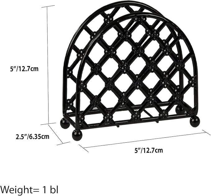 Home Basics Steel Heavyweight Lattice Collection Napkin Holder , Black Finish , 5.5”x5”x2.5”