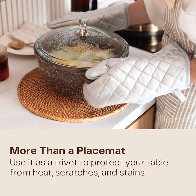 6-Pack Rattan Placemats - 13-inch Round Placemats (Smoky Brown) - Smoked-Cured Woven Place Mats, Round Table Mats - Wicker Chargers for Dinner Plates, Plate Chargers Boho - Kitchen Table Decor