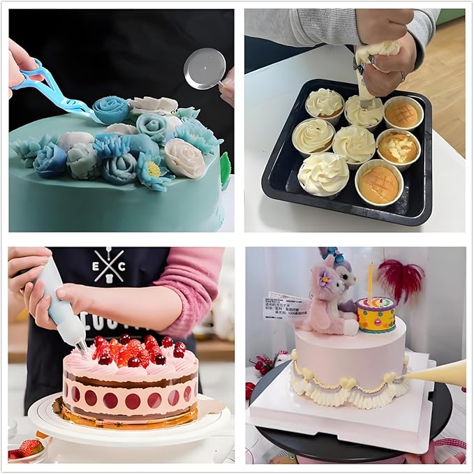 ANSLYQA Cake Decorating Kit, 193 Pcs with Cake Turntable, Leveler, 24 Numbered Icing Tips, 2 Spatulas, 2 Couplers, 3 Scrapers, 50 Pastry Bags, 50 Paper Cupcake Liners & More Baking Tools, (Blue)