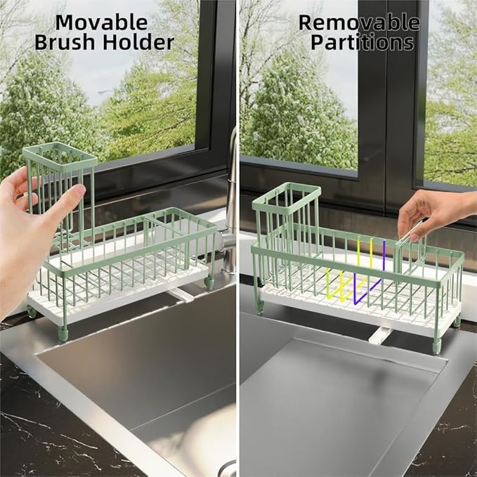 Moforoco Extra Large Sponge Holder for Kitchen Sink Organizer Caddy, Dish Brush Scrubber Holder,Stainless Steel Sink Box Utensil Holder,Soap Dispenser Set Tray Counter Accessories（Sage Green ）