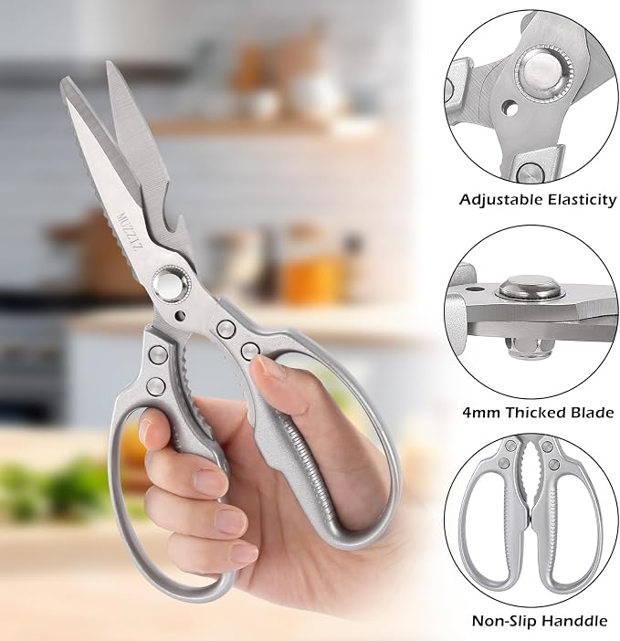 Kitchen Scissors, All Purpose Heavy Duty Kitchen Shears for Food,Metal Handle Stainless Steel Cooking Scissors for Chicken,Poultry,Meat,Herbs,Fish,Bone,Bread,Dishwasher safe,8.3 Inch silver