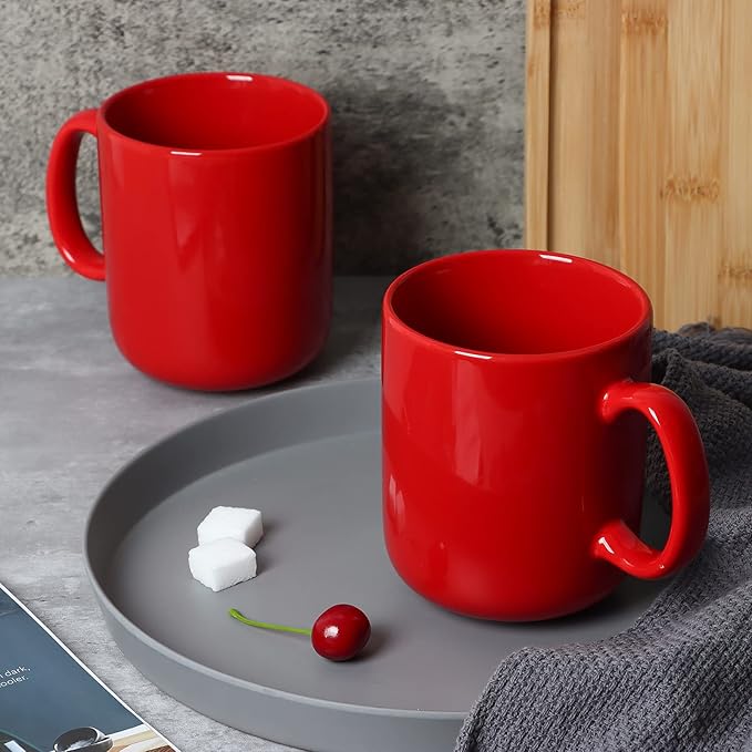 20 OZ Large Coffee Mug, M016 Plain Ceramic Boss Big Tea Cup with Handle for Dad Men, Set of 2, Red
