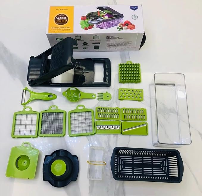 16-in-1 Vegetable Cutter Slicer – Multifunctional Vegetable Chopper with Stainless Steel Blades, Manual Onion Cutter, Food Slicer & Dicer for Kitchen, Salad Maker.