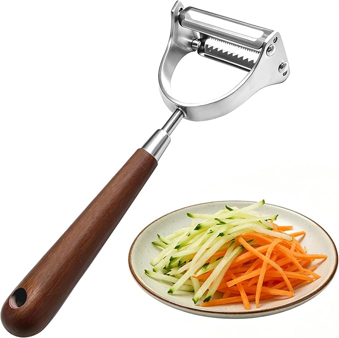 Aniso 2-in-1 Stainless Steel Vegetable Peeler and Julienne | Cutter with Ergonomic Non-Slip Wooden Handle for Potatoes, Apples, Carrots, veggie, Essential Kitchen Tool