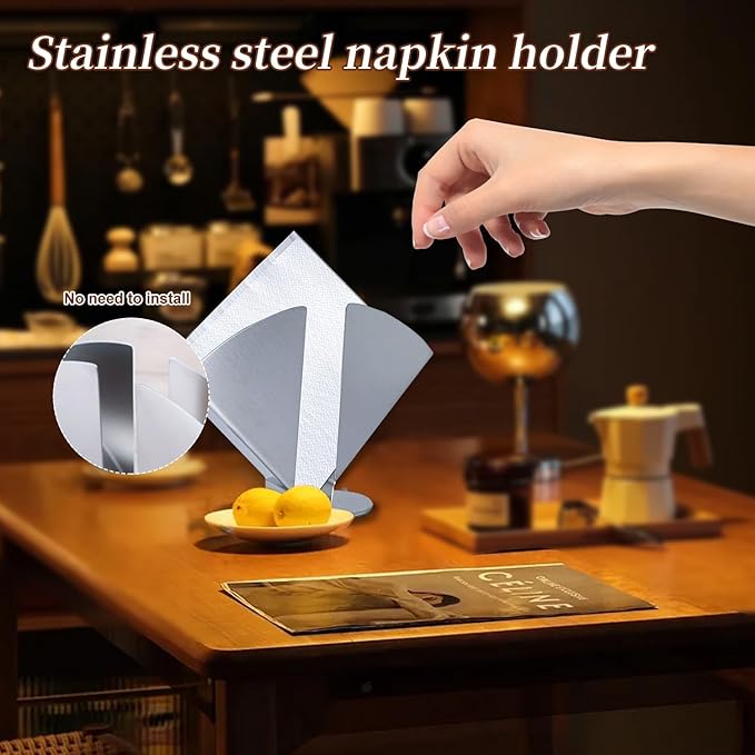 Silver Napkin Holder - Stainless Steel Napkin Holders for Tables - Modern Serviette Holder -Dining Table Napkin Holders for Kitchen Perfect for Outdoor Events
