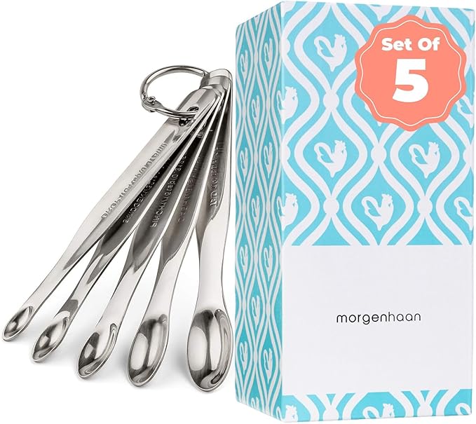 Stainless Steel Mini Measuring Spoons Set - Heavy Duty, 5-Piece Set - For Powders, Supplements, Herbs, Spices, Extracts - Dishwasher-safe - Professional Metal Kitchen Utensils By Morgenhaan