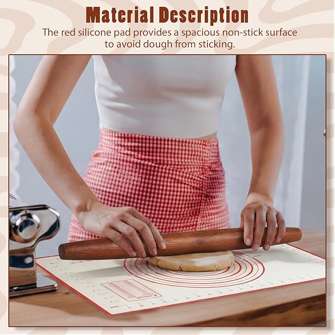 4 Pcs Sapele Wood French Rolling Pin Set Tapered and Mini Wooden Rolling Pins(15.7inch, 7.8inch)with Silicone Baking Mat and Beech Wood Base for Baking Fondant Pizza Pasta Pie Crust Pastries
