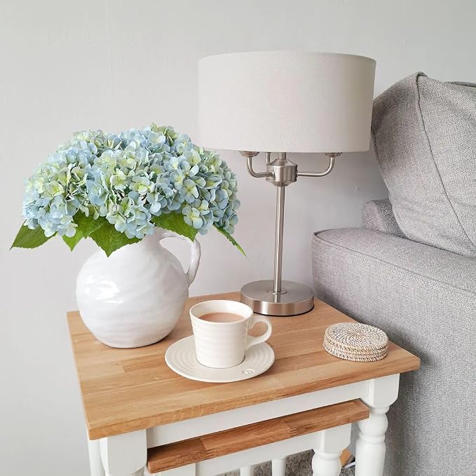 JINWOE Light Blue Hydrangea Artificial Flowers,4Pcs 20" Real Touch Lifelike Silk Artificial Hydrangeas, Full Fake Flowers for Bouquet Table Centerpieces Spring Wedding Indoor Home
