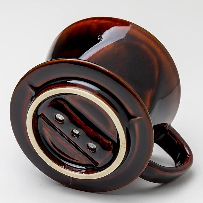 Asayu Japan Ceramic Coffee Pour Over Maker Set in Chocolate Brown, Slow Brewing Paper Filter Holder and Dripper with 3 Holes for Coffee and Tea (Coffee Dripper Cone)