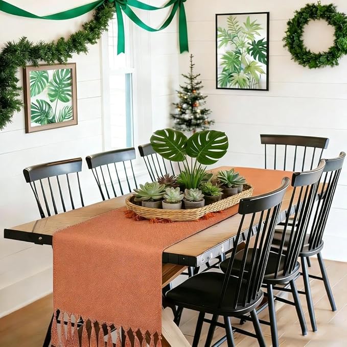 yuboo Burnt Orange Table Runner 72 Inches - Terracotta Boho Runner for Wedding, Spring Dining Table, Valentine's Day Party, Rust Farmhouse Decor for Dresser