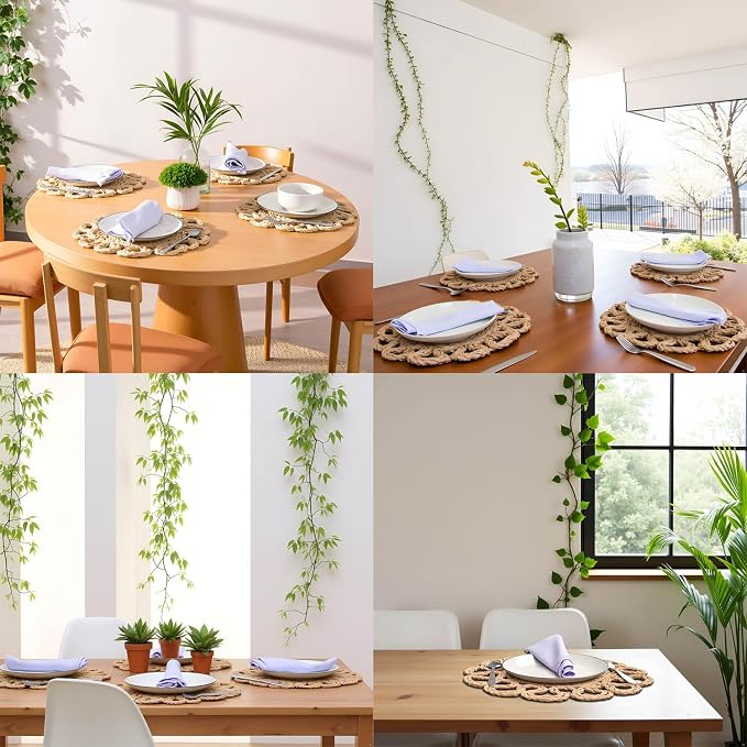 Laquedecraft 13.8" Set of 10 Round Seagrass Placemats | Boho Woven Rattan Table Mats | Farmhouse Wicker Spring Plate Chargers Like Water Hyacinth, Seagrass for Wedding, Party, Christmas, Events