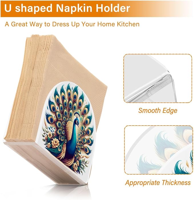 A Beautiful Peacock Napkin Holder for Tables Paper Cocktail Napkin Holders for Kitchen and Dinning, Acrylic Dinner Napkin Dispenser for Restaurant Home Decor Bar Accessories 2 Pack