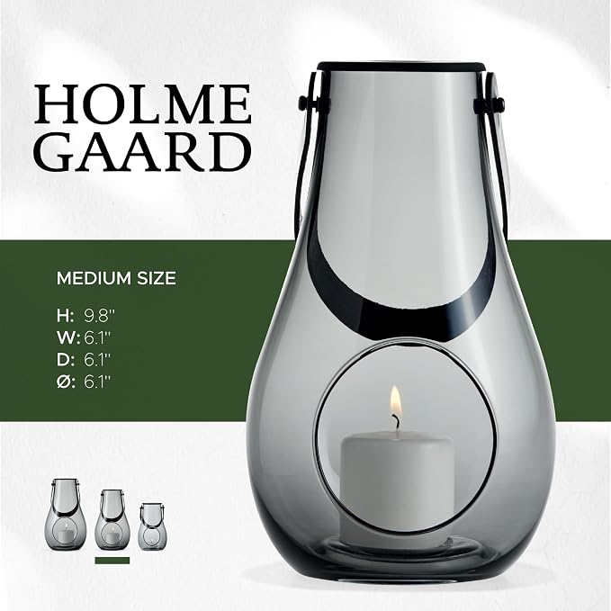 Holmegaard Design with Light Lantern Smoke Grey, 9.8" H x 6.1" D, Designed by Maria Berntsen, Gift Box Included