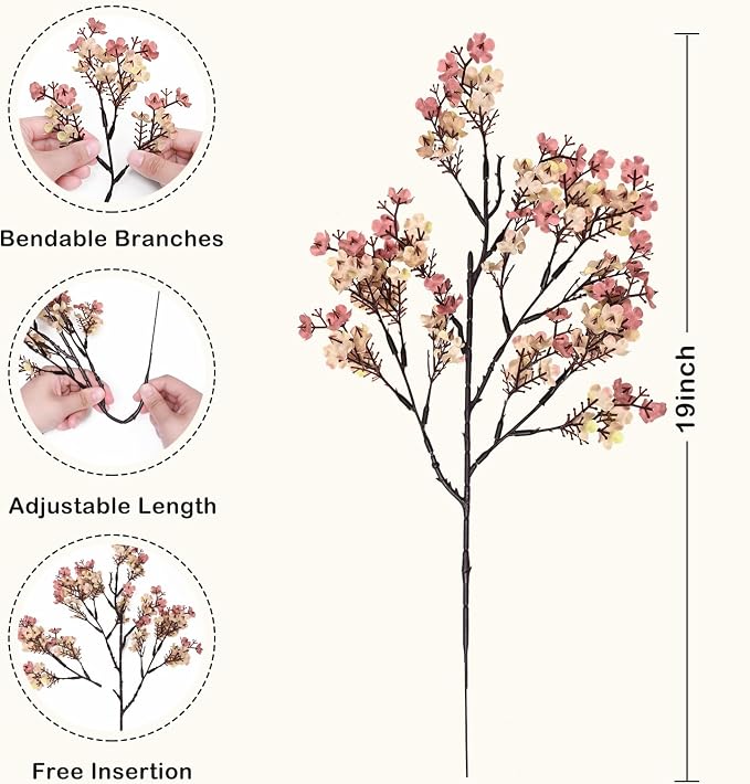 Waipfaru 6Pcs Fake Flowers Babys Breath Silk Artificial Flowers Gypsophila Bouquets Bulk Real Touch Fall Stems for Home Boho Living Room Bedroom Decor DIY Floral Arrangement, Beige Brown