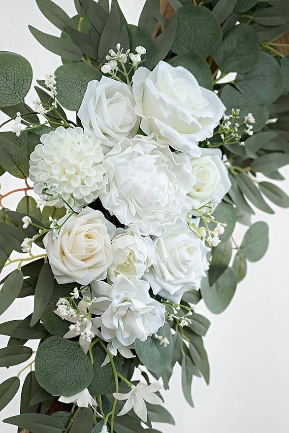 Olalaka Artificial Flower Swag Set of 2 for Wedding Welcome Signs Floral Decorations, White Wedding Arch Flowers for Wedding Ceremony